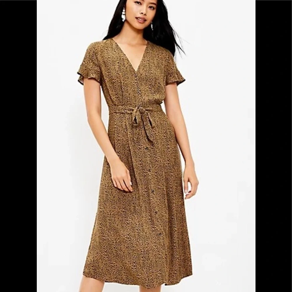 Loft Size 14 Leopard Print V-Neck Midi Shirtdress - Picture 1 of 9